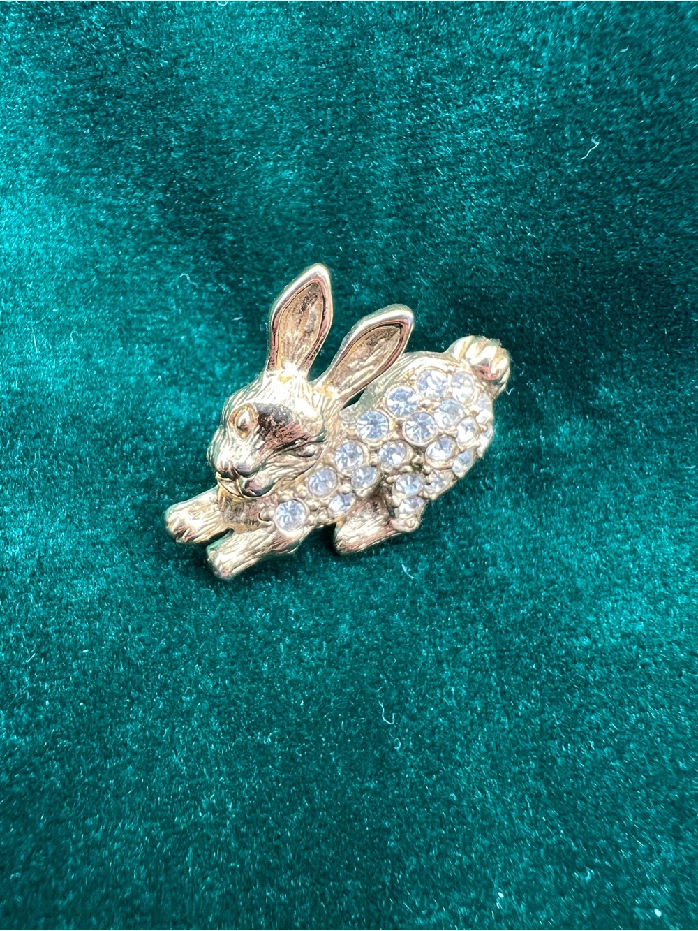VTG Gold Bunny Pin with Clear Rhinestones